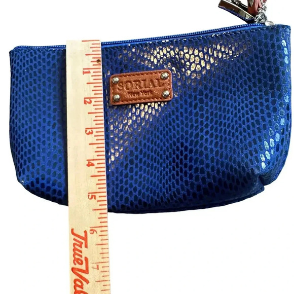 Sorial New York Cobalt Blue Snake Skin Wristlet Clutch Purse Vegan Leather New - Picture 4 of 7